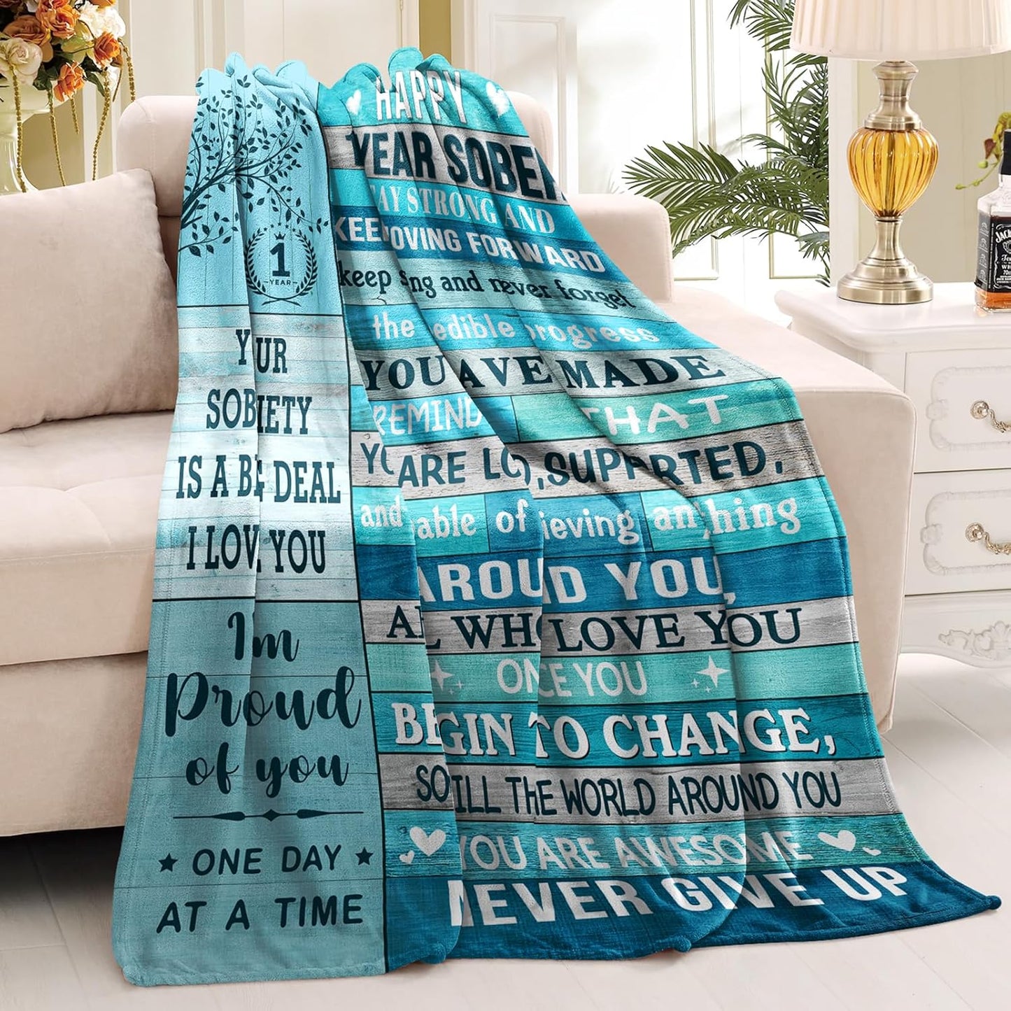 Blanket for Son Gifts, “Happy 1 Year Sober, Your Sobriety Is a Big Deal I Love You”, From Mom Dad, Birthday, Christmas, Motivational Inspirational