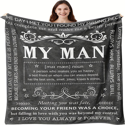 Blanket for Husband Gifts, “My Man, a person who makes you so happy”, From Wife, Birthday, Christmas, Everyday Encouragement, Inspirational
