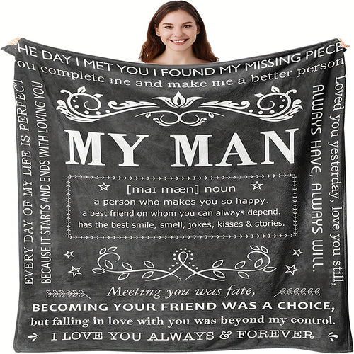 Blanket for Husband Gifts, “My Man, a person who makes you so happy”, From Wife, Birthday, Christmas, Everyday Encouragement, Inspirational