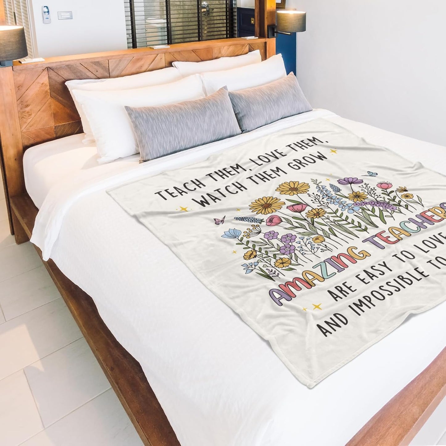 Blanket for Teacher Gifts, “Teach Them, Love Them, Watch Them Grow Amazing Teachers Are Easy to Love and Impossible to Forget”, From Students, Birthday Christmas Graduation, Inspirational