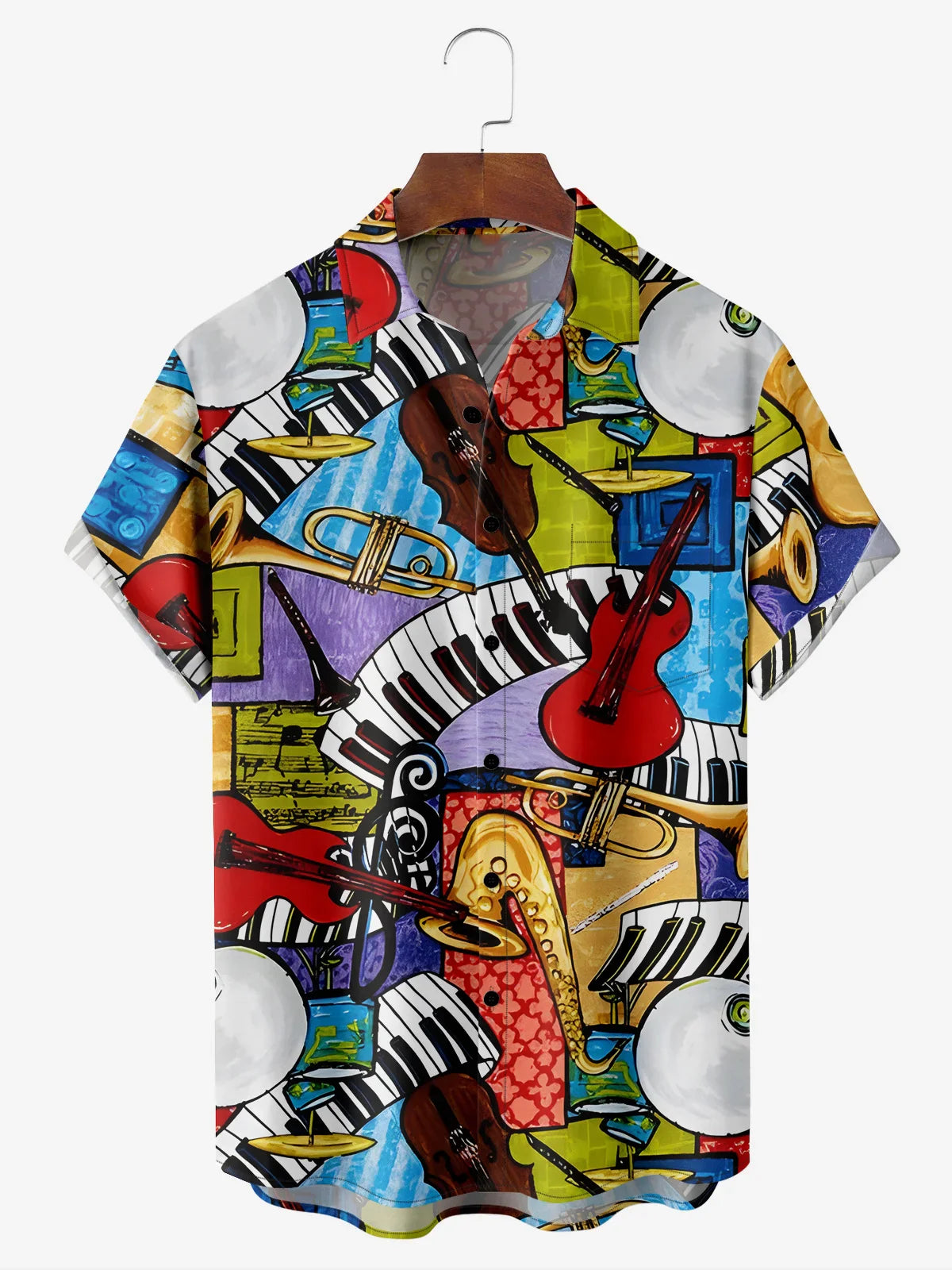 Music Chest Pocket Short Sleeve Hawaiian Shirt