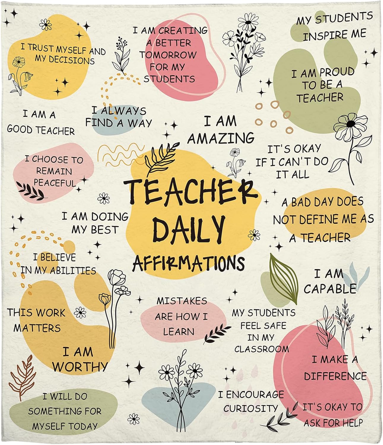 Blanket for Teacher Gifts, “Teacher Daily Affirmations”, From Students, Birthday Christmas Graduation Holiday, Inspirational Motivational