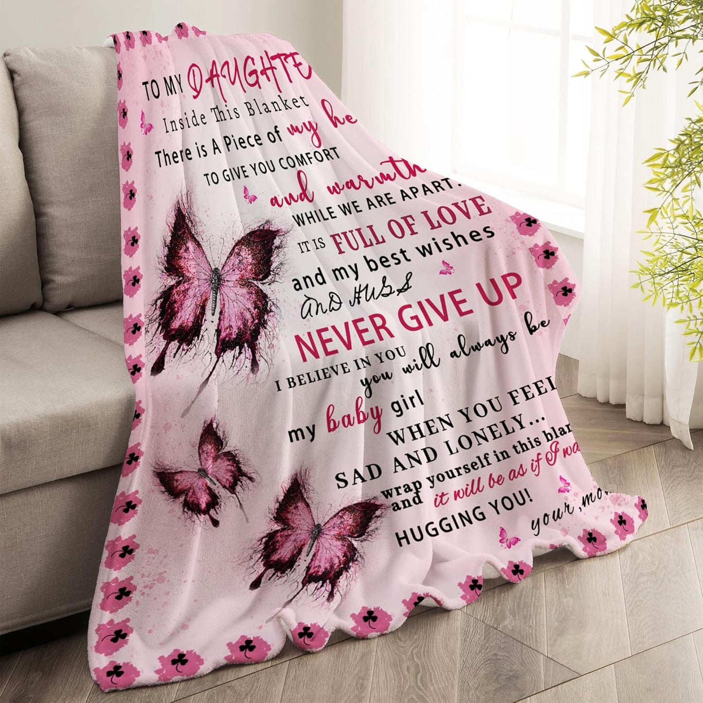 Blanket for Daughter Gifts, “There Is a Piece of My Heart to Give You Comfort and Warmth”, From Mom, Birthday Christmas, Inspirational