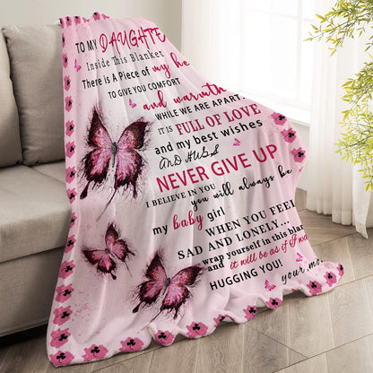 Blanket for Daughter Gifts, “There Is a Piece of My Heart to Give You Comfort and Warmth”, From Mom, Birthday Christmas, Inspirational