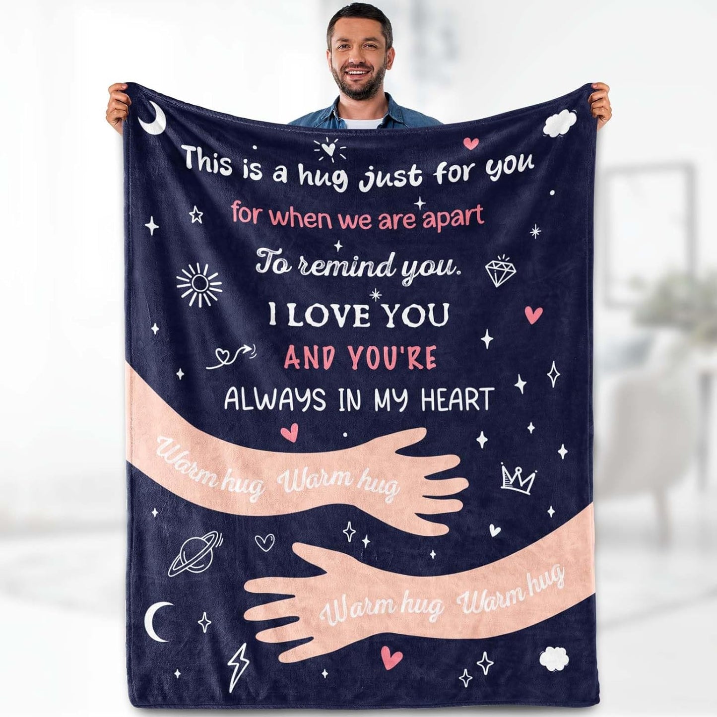 Blanket for Son Gifts, “This is a hug just for you... I love you and you’re always in my heart”, From Mom Dad, Birthday Christmas Graduation, Inspirational