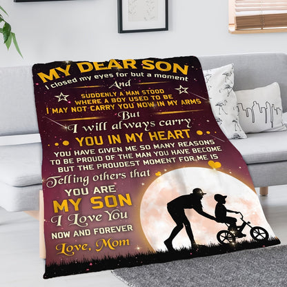 Blanket for Son Gifts, “I will always carry you in my heart”, From Mom, Birthday, Christmas, Graduation, Inspirational Theme