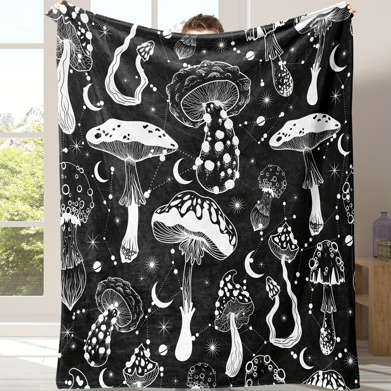 Gifts for Mushroom Lovers Blanket, "Magic Mushrooms and Moons", From Friends, Birthday, Holiday, Everyday Encouragement, Mystical Design