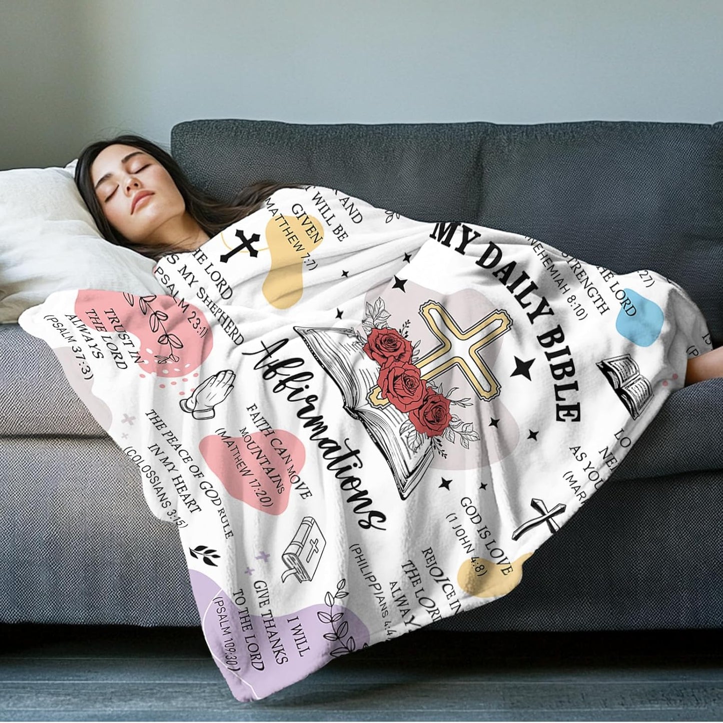 Blanket for Son Gifts, “My Daily Bible Affirmations”, From Mom and Dad, Birthday, Christmas, Everyday Encouragement, Inspirational