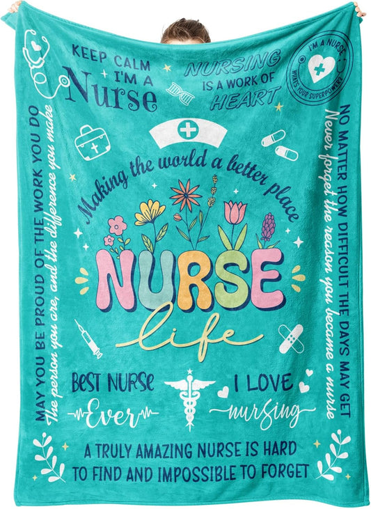 Blanket for Nurse Gifts, “Making the world a better place Nurse Life”, From Family Friends, Birthday, Christmas, Graduation, Inspirational