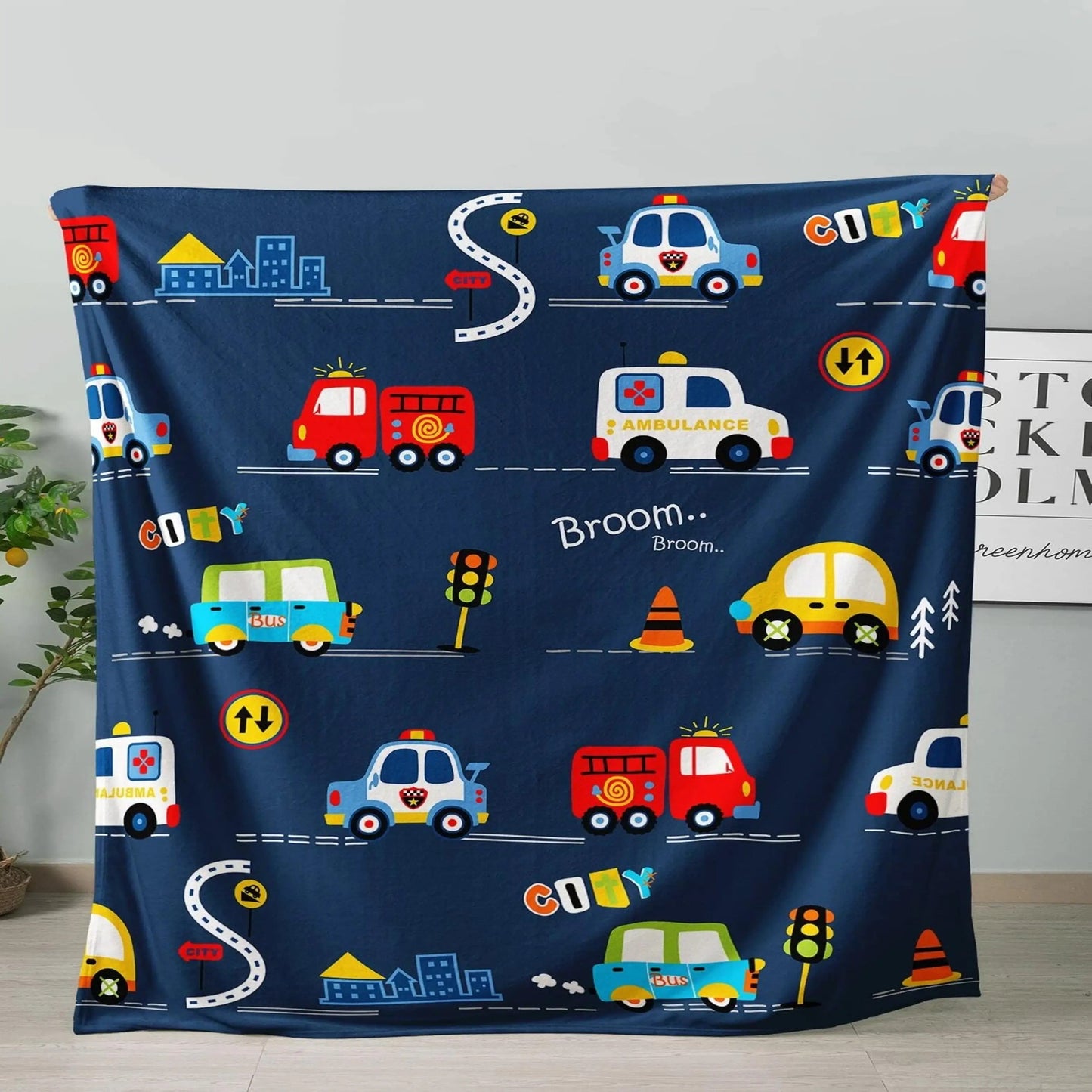 Gifts for Kids Blanket, "Broom... Broom..." From Parents, Birthday, Holiday, Everyday Encouragement, Playful Cars Theme
