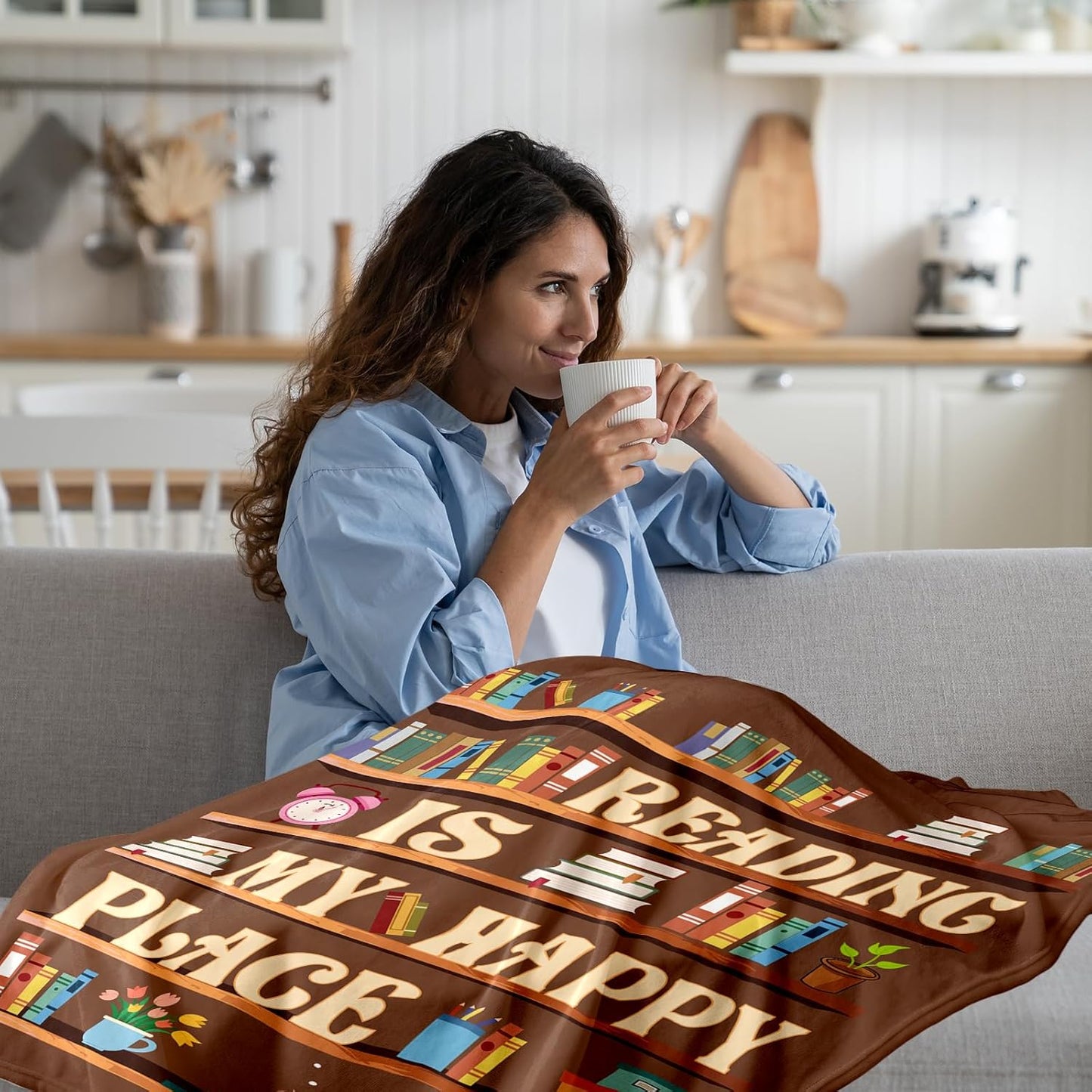 Blanket for Daughter Gifts, “Reading Is My Happy Place”, From Mom Dad, Birthday, Christmas, Graduation, Inspirational Theme