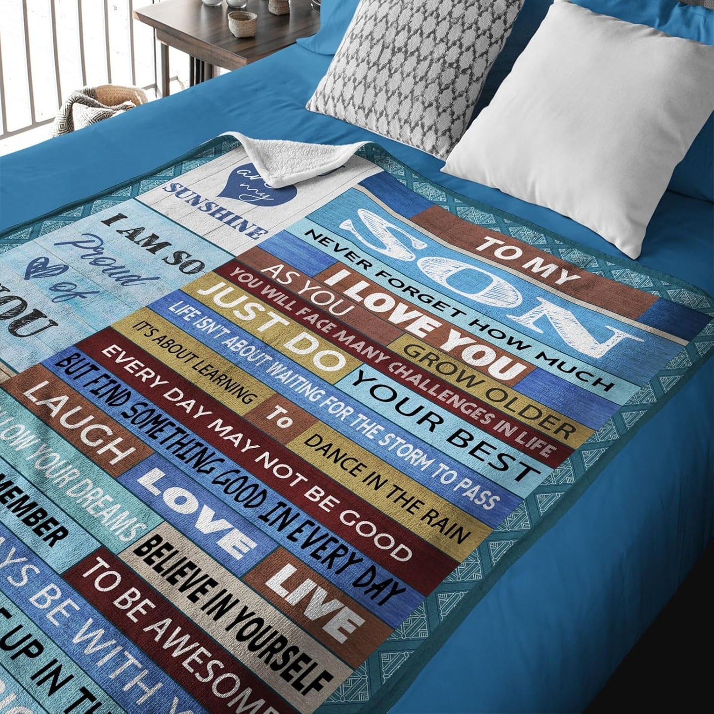 Gifts for Son Blanket, "Never Forget How Much I Love You As You Grow Older", From Mom, Birthday Christmas Graduation Holiday, Inspirational