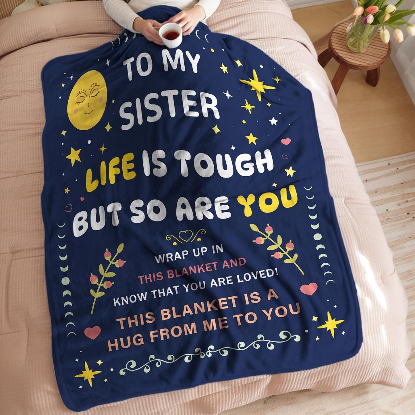 Blanket for Sister Gifts, “Life Is Tough But So Are You”, From Sister, Birthday Christmas Graduation Everyday Encouragement, Inspirational