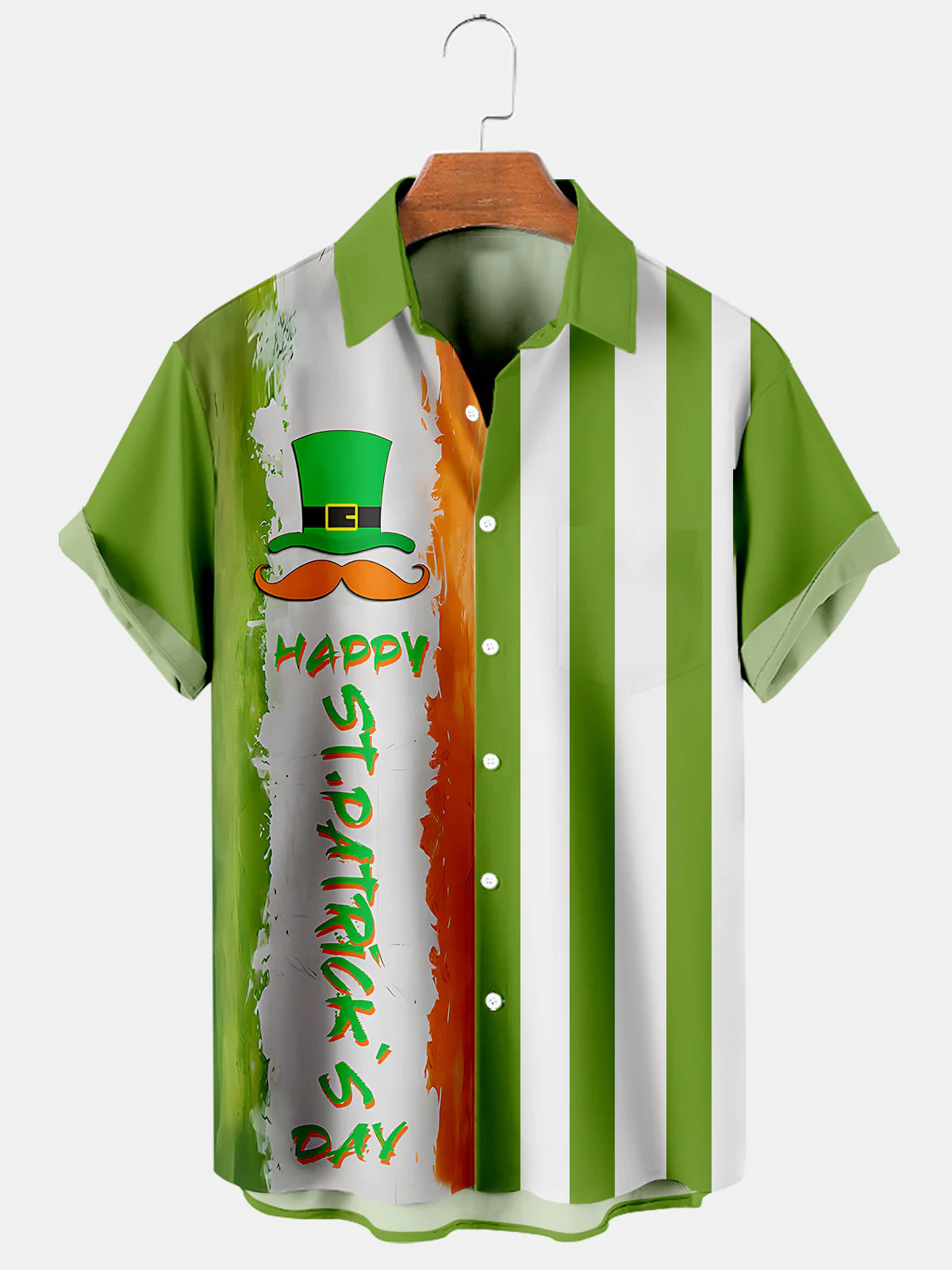 Men's Happy St. Patrick's Day striped contrast print casual short-sleeved shirt