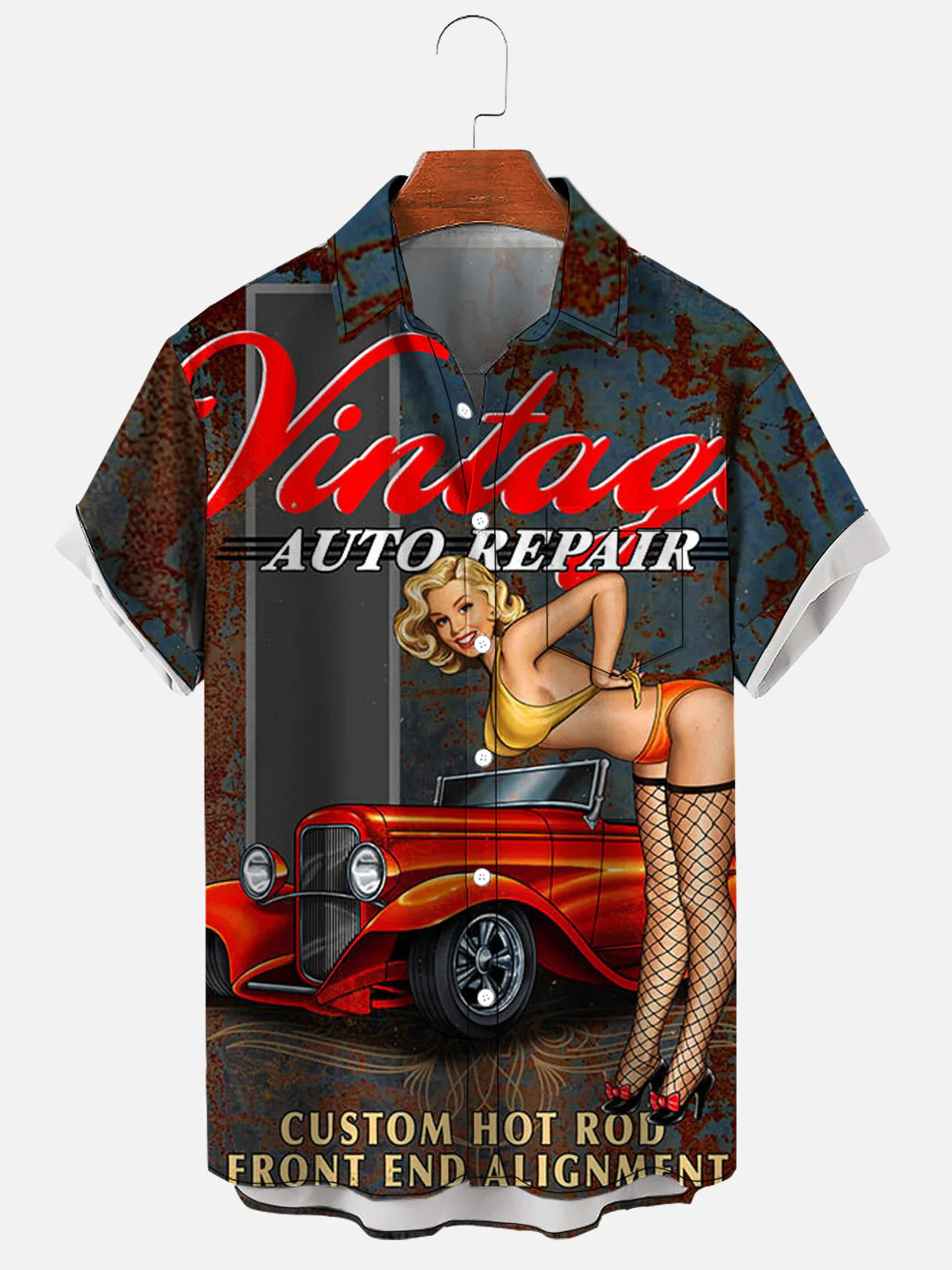 Retro Car Beauty 3D Pattern Men's Casual Retro Casual Shirt