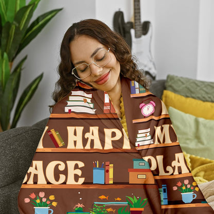 Blanket for Daughter Gifts, “Reading Is My Happy Place”, From Mom Dad, Birthday, Christmas, Graduation, Inspirational Theme