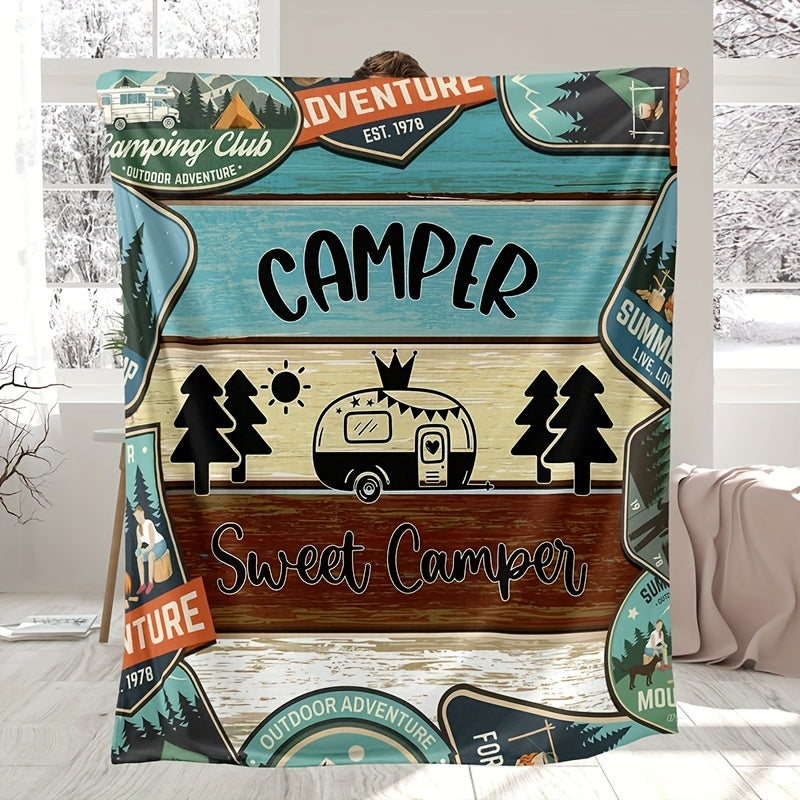 Blanket for Son Gifts, "Camper Sweet Camper", From Mom Dad, Birthday, Christmas, Graduation, Inspirational Camping Theme