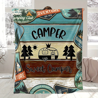 Blanket for Son Gifts, "Camper Sweet Camper", From Mom Dad, Birthday, Christmas, Graduation, Inspirational Camping Theme