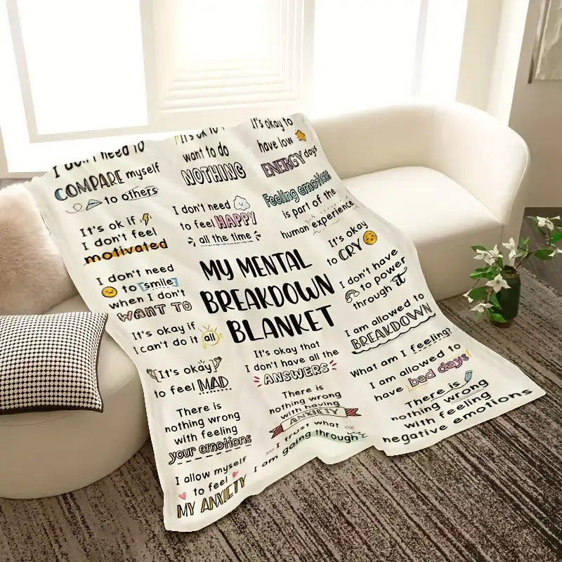 Mental Health Blanket for Gifts - My Mental Breakdown Blanket - From Family Friends, Birthday Christmas Everyday Encouragement, Inspirational Motivational