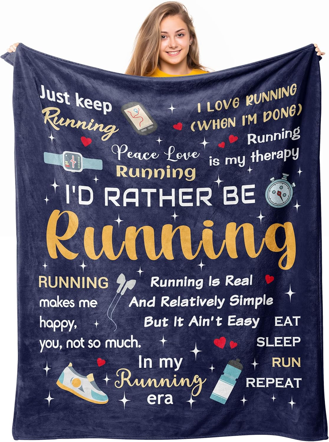 Blanket for Son Gifts, “I’d Rather Be Running”, From Mom Dad, Birthday Christmas Graduation Holiday, Inspirational Motivational