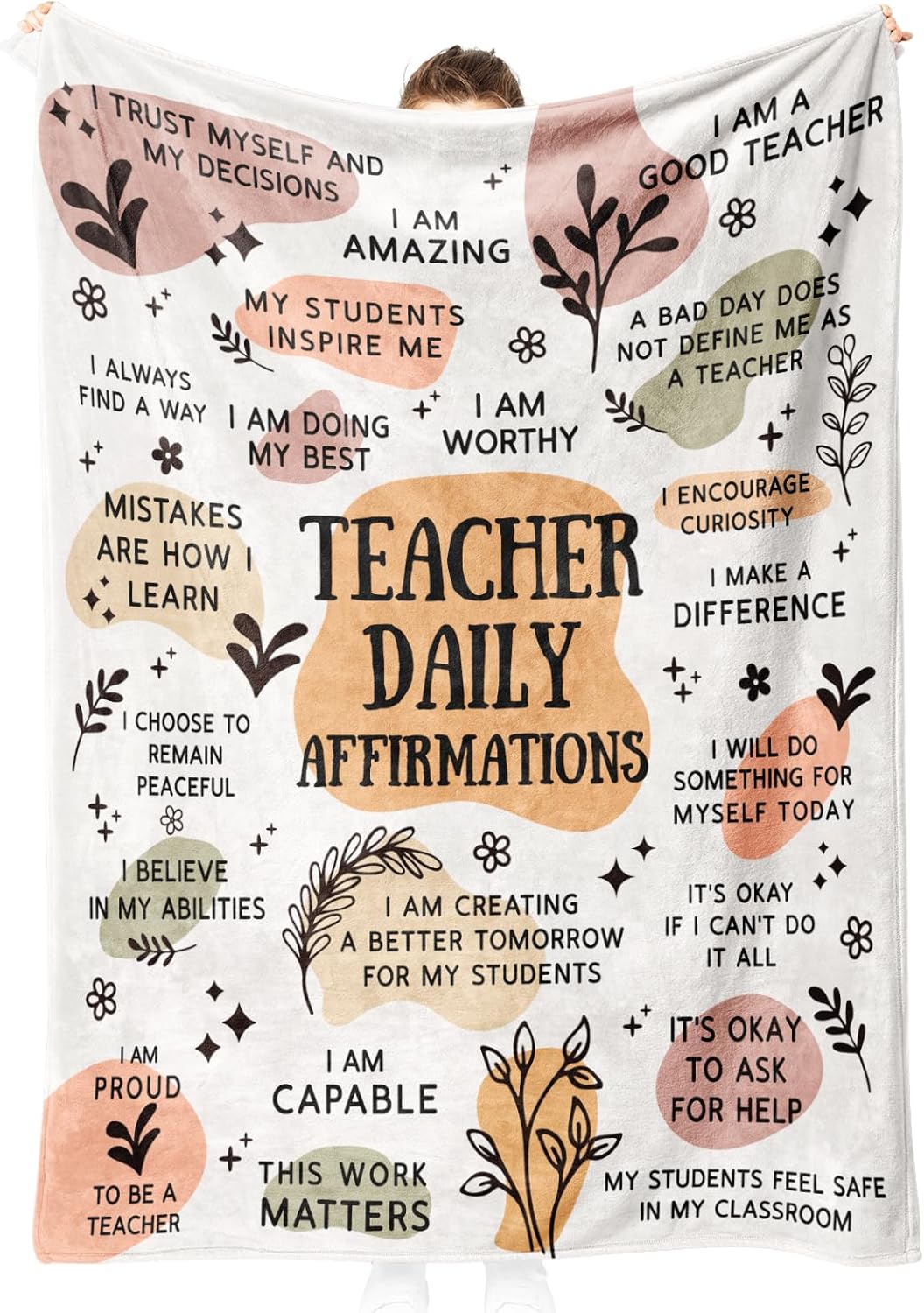 Teacher Gifts Blanket, “Teacher Daily Affirmations”, From Students Parents, Birthday Christmas Graduation Holiday, Inspirational Motivational