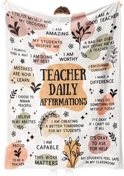 Teacher Gifts Blanket, “Teacher Daily Affirmations”, From Students Parents, Birthday Christmas Graduation Holiday, Inspirational Motivational