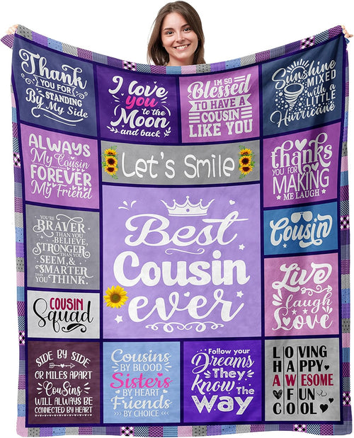 Blanket for Cousin Gifts, “Best Cousin Ever”, From Family, Birthday, Christmas, Graduation, Inspirational Motivational
