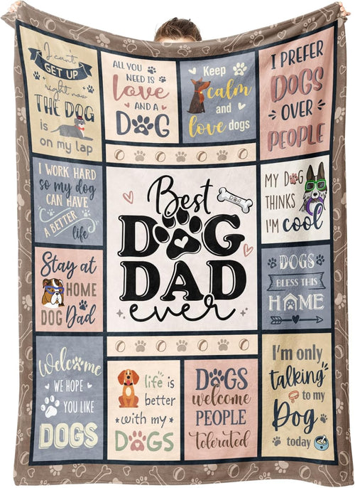 Blanket for Dog Dad Gifts, “Best Dog Dad Ever”, From Son or Daughter, Birthday, Christmas, Everyday Encouragement, Inspirational