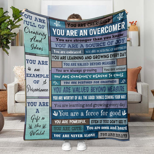 Blanket for Son Gifts, “You Are an Overcomer”, From Parents, Birthday, Christmas, Graduation, Inspirational, Motivational