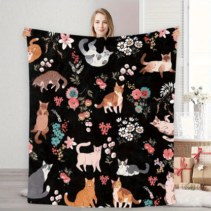 Blanket Gifts for Cat Lovers Blanket - Cats and Flowers Delight,” From Family, Birthday, Christmas, Everyday Encouragement, Inspirational