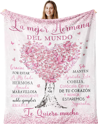 Gifts for Sister Blanket, “La mejor Hermana del Mundo”, From Sister, Birthday Christmas Graduation Holiday, Inspirational Motivational