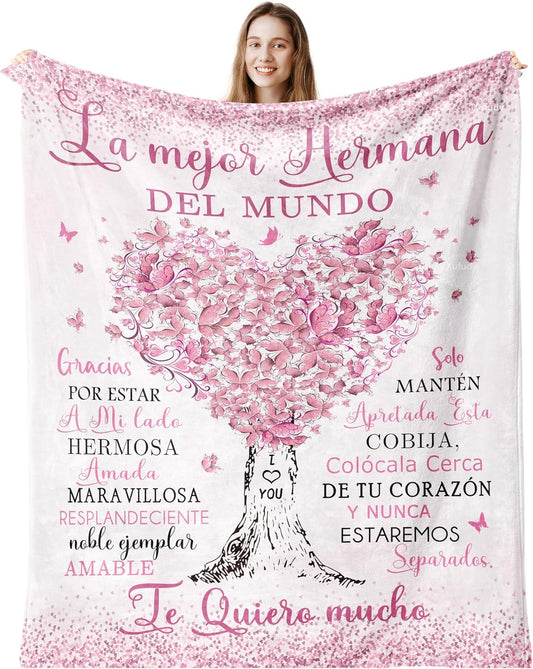 Gifts for Sister Blanket, “La mejor Hermana del Mundo”, From Sister, Birthday Christmas Graduation Holiday, Inspirational Motivational