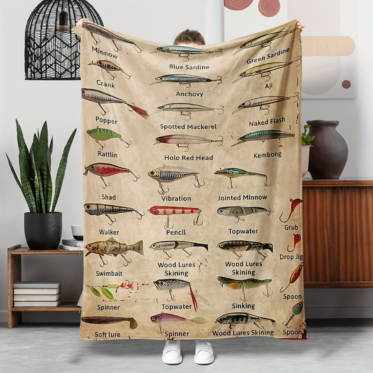 Gifts for Fisherman Blanket - Minnow, Crank, Popper, Rattlin, Walker - From Parents, Birthday, Christmas, Everyday Encouragement, Inspirational