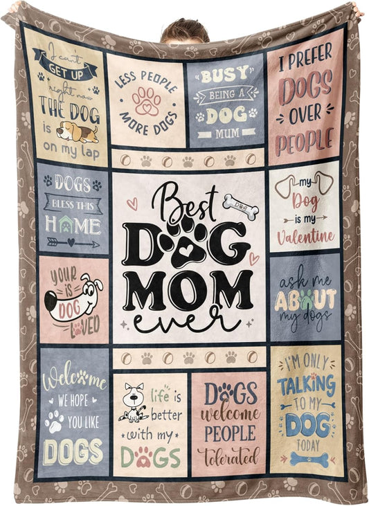 Blanket for Dog Mom Gifts, “Best Dog Mom Ever”, From Son Daughter Kids, Birthday Christmas Everyday Encouragement, Inspirational Theme