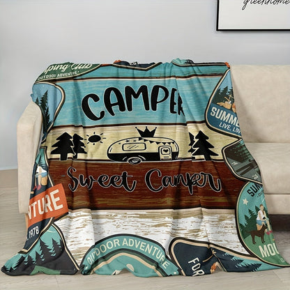 Blanket for Son Gifts, "Camper Sweet Camper", From Mom Dad, Birthday, Christmas, Graduation, Inspirational Camping Theme