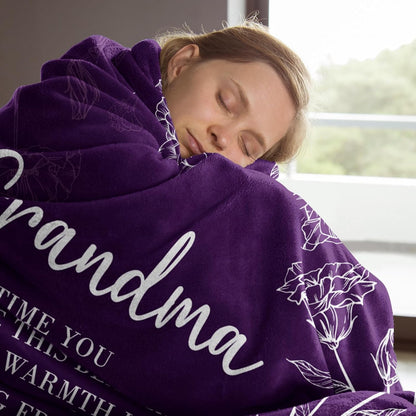 Blanket for Grandma Gifts, “Every time you snuggle this blanket, feel the warmth knowing it’s a big hug from us. We love you!”, From Family, Birthday, Christmas, Everyday Encouragement, Inspirational