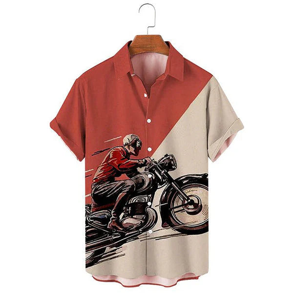 Motorcycle Hawaiian  Men's Casual Stand Collar Soft & Breathable Short Sleeve Shirt