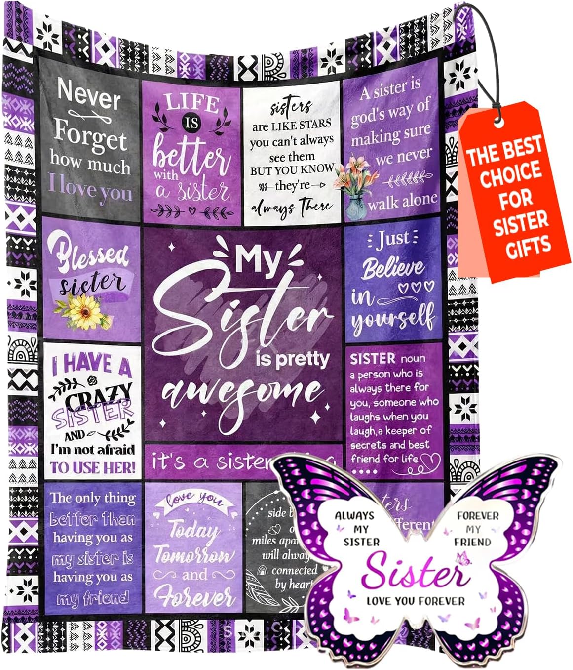 Blanket for Sister Gifts, “My Sister is Pretty Awesome”, From Sister or Family, Birthday Christmas Graduation Holiday, Inspirational
