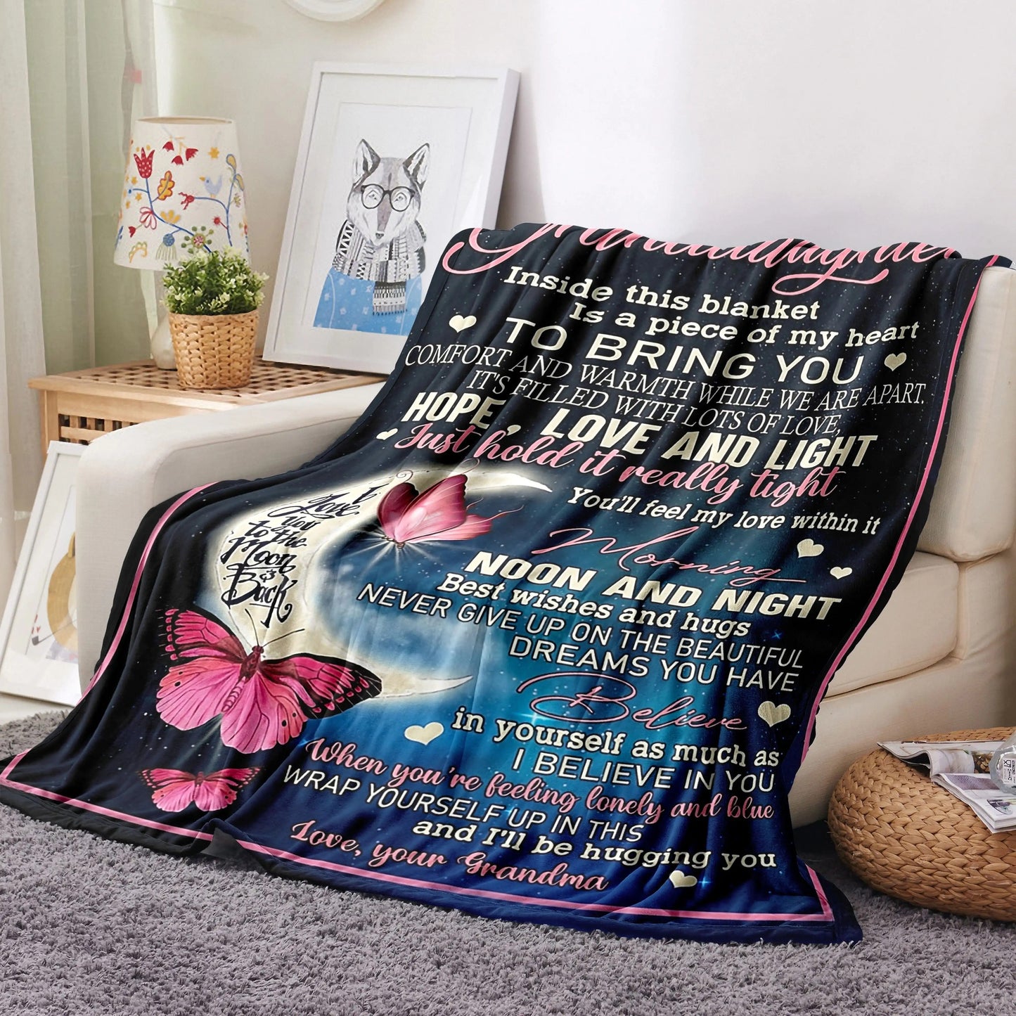 Blanket for Granddaughter Gifts - To My Granddaughter Inside This Blanket Is A Piece of My Heart To Bring You Hope Love and Light - From Grandma, Birthday Christmas Graduation, Inspirational Encouragement