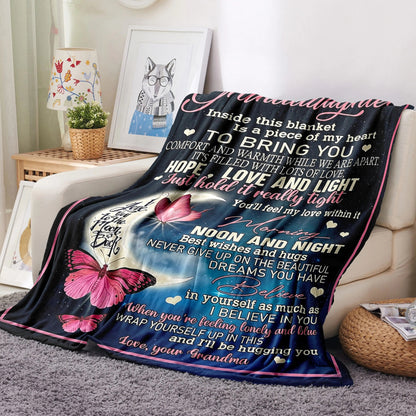 Blanket for Granddaughter Gifts - To My Granddaughter Inside This Blanket Is A Piece of My Heart To Bring You Hope Love and Light - From Grandma, Birthday Christmas Graduation, Inspirational Encouragement