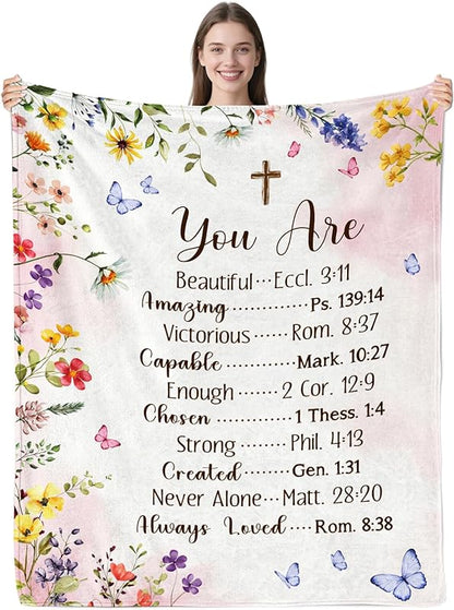 Blanket for Daughter Gifts, “You Are Beautiful, Amazing, Victorious, Always Loved”, From Mom Dad, Birthday, Christmas, Inspirational