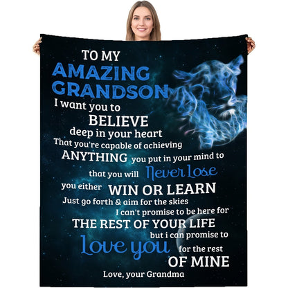 Gifts for Grandson Blanket - To My Amazing Grandson I Want You to Believe Deep in Your Heart,” From Grandma, Birthday, Graduation, Everyday Encouragement, Inspirational