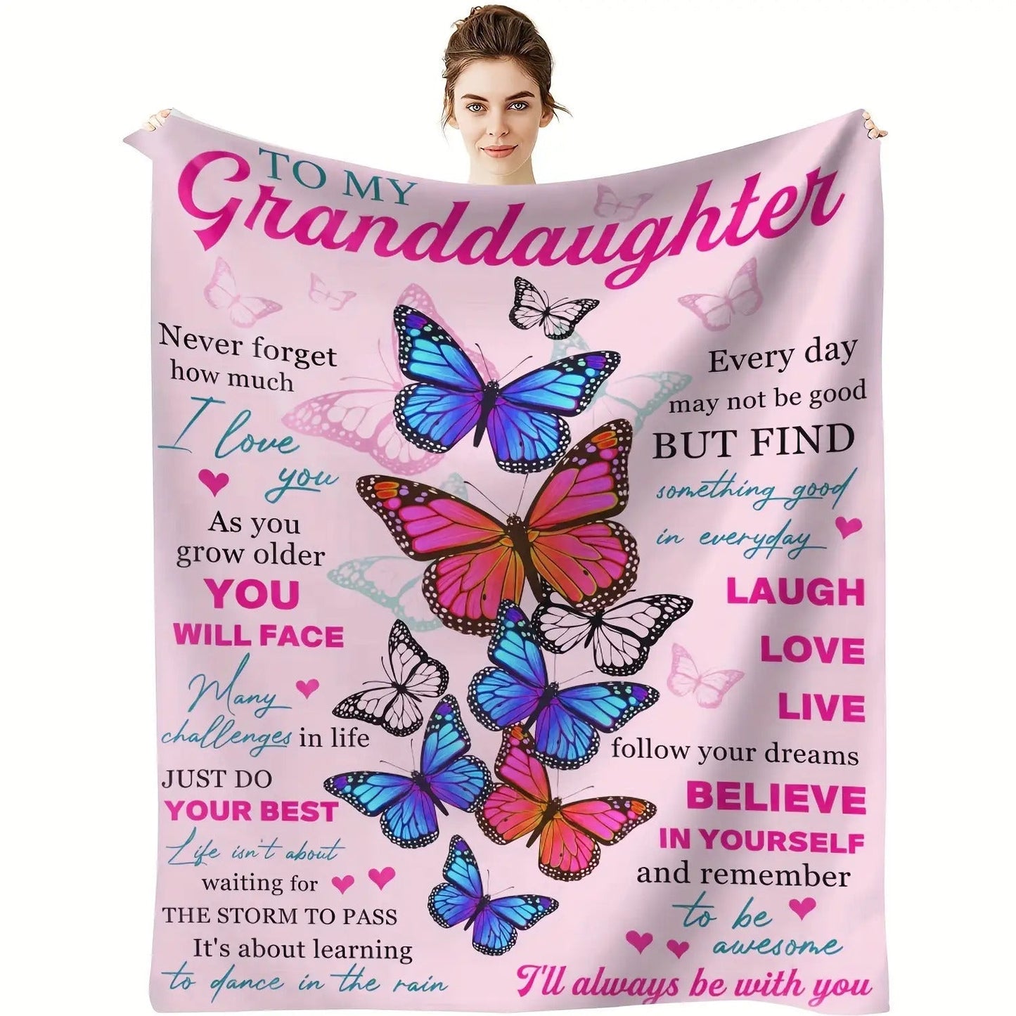 Gifts for Granddaughter Blanket - To My Granddaughter Never Forget How Much I Love You,” From Grandparents, Birthday, Graduation, Everyday Encouragement, Inspirational Motivational