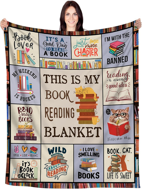 Blanket for Book Lover Gifts, “This Is My Book Reading Blanket”, From Parents, Birthday Christmas Graduation Everyday, Inspirational