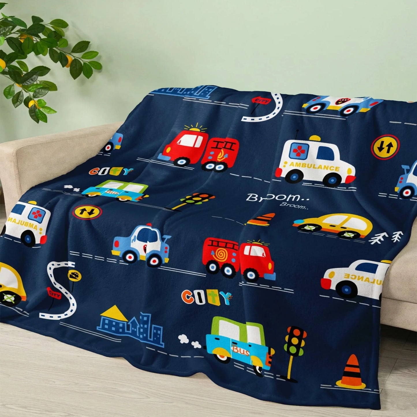 Gifts for Kids Blanket, "Broom... Broom..." From Parents, Birthday, Holiday, Everyday Encouragement, Playful Cars Theme