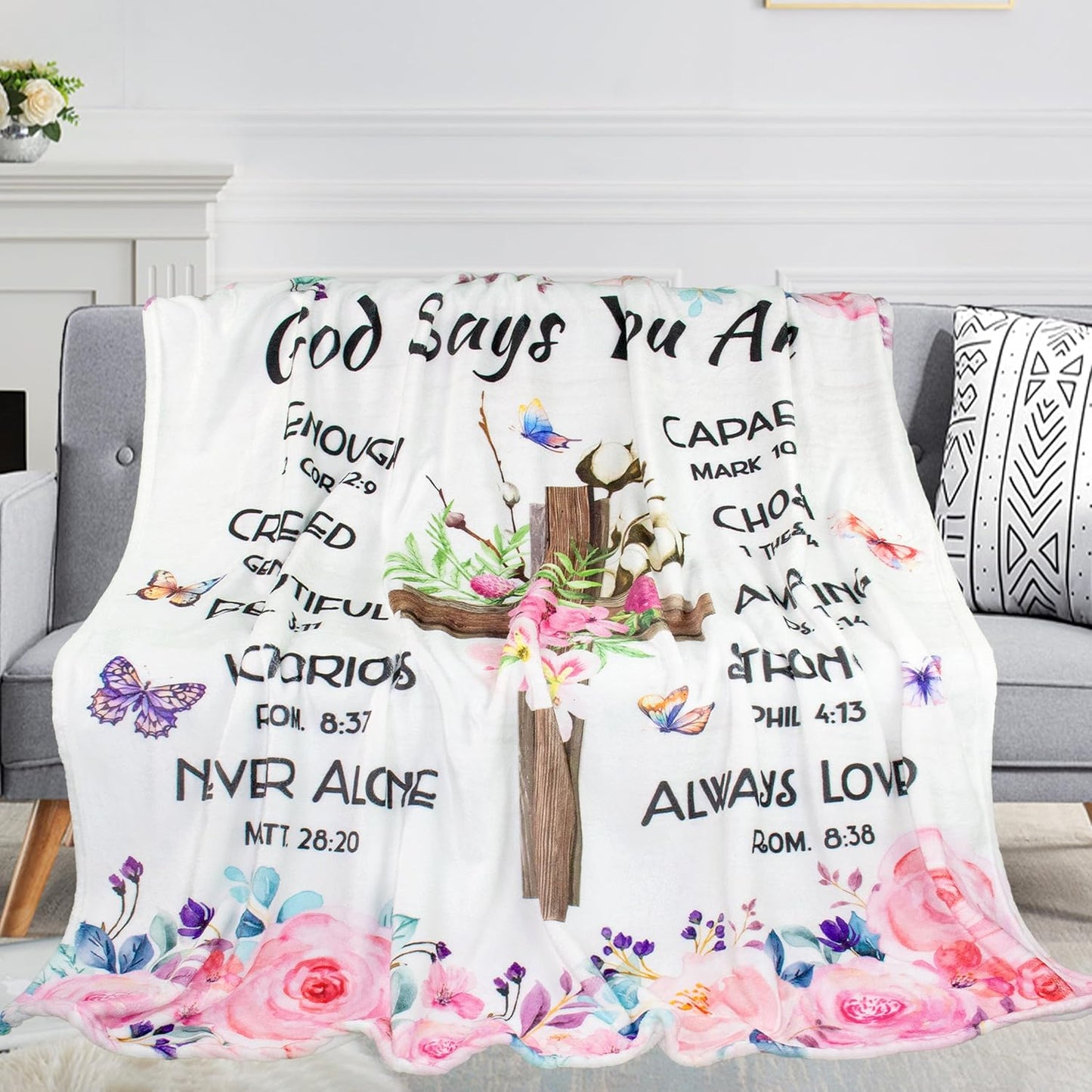 Blanket for Daughter Gifts, “God Says You Are Enough, Created, Beautiful, Victorious, Never Alone, Capable, Chosen, Amazing, Strong, Always Loved”, From Mom Dad, Birthday, Christmas, Graduation, Inspirational
