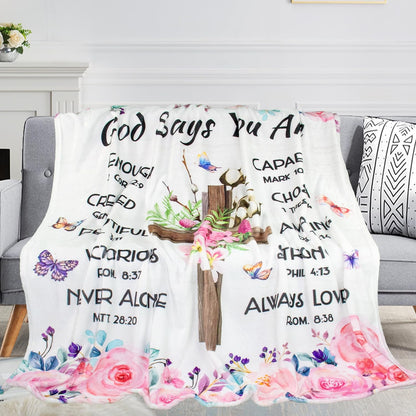 Blanket for Daughter Gifts, “God Says You Are Enough, Created, Beautiful, Victorious, Never Alone, Capable, Chosen, Amazing, Strong, Always Loved”, From Mom Dad, Birthday, Christmas, Graduation, Inspirational