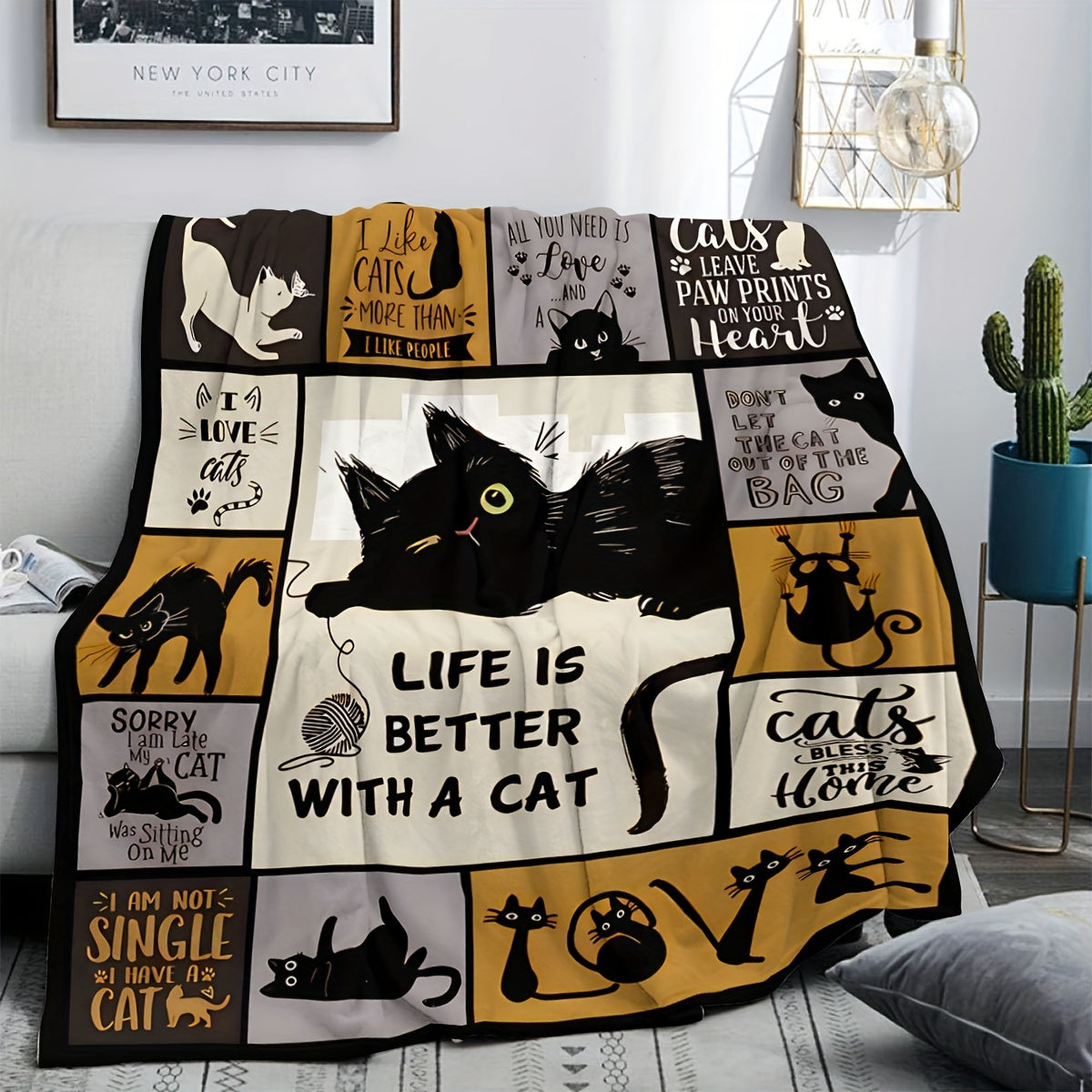 Blanket for Cat Lovers Gifts - Life Is Better With A Cat - From Cat Moms Dads, Birthday Christmas Everyday Encouragement, Inspirational Motivational
