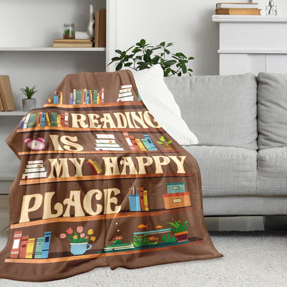 Blanket for Daughter Gifts, “Reading Is My Happy Place”, From Mom Dad, Birthday, Christmas, Graduation, Inspirational Theme
