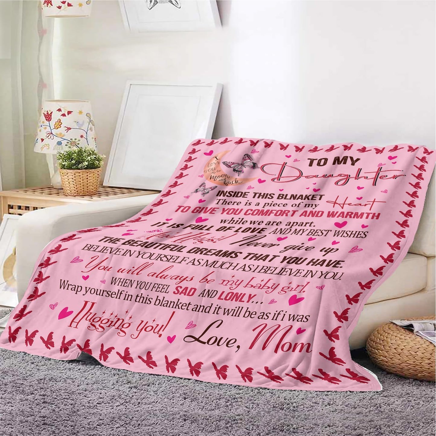 Gifts for Daughter Blanket, "To My Daughter, Never Give Up the Beautiful Dreams That You Have", From Mom, Birthday Christmas Graduation, Inspirational